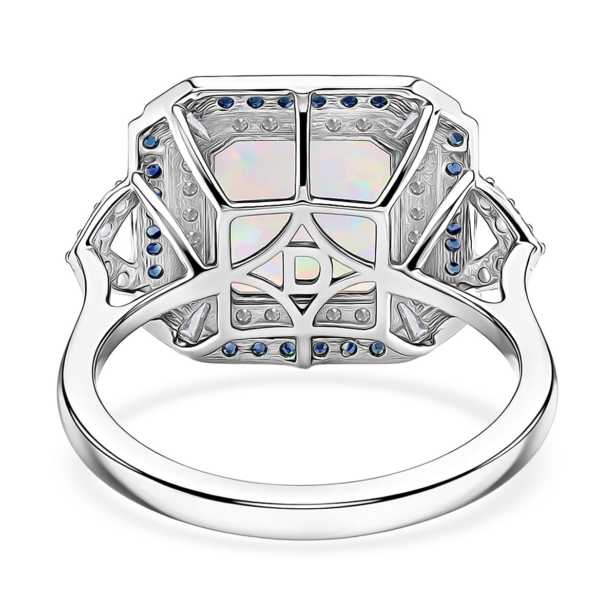 D'Joy Asscher Cut Premium Ethiopian Welo Opal and Multi Gemstone 3.60 ctw Geometric Radiance Ring in Rhodium Over Sterling Silver (Size 6.0) image number 4