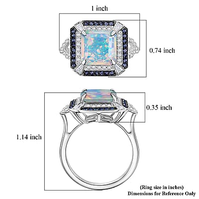 D'Joy Asscher Cut Premium Ethiopian Welo Opal and Multi Gemstone 3.60 ctw Geometric Radiance Ring in Rhodium Over Sterling Silver (Size 6.0)