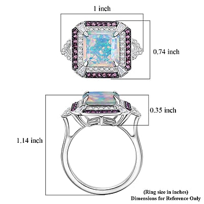 D'Joy Asscher Cut Premium Ethiopian Welo Opal and Multi Gemstone 3.60 ctw Geometric Radiance Ring in Rhodium Over Sterling Silver (Size 10.0)