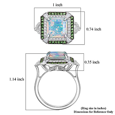 D'Joy Asscher Cut Premium Ethiopian Welo Opal and Multi Gemstone 3.60 ctw Geometric Radiance Ring in Rhodium Over Sterling Silver (Size 10.0)