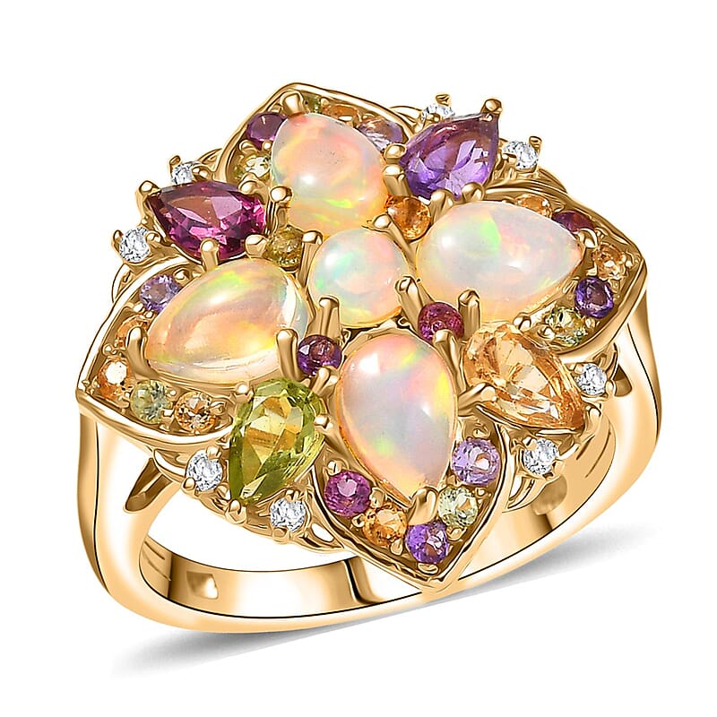 D'Joy Premium Ethiopian Welo Opal and Multi Gemstones 2.70 ctw Garden of Light Ring in 18K Vermeil Yellow Gold Over Sterling Silver (Size 10.0) 