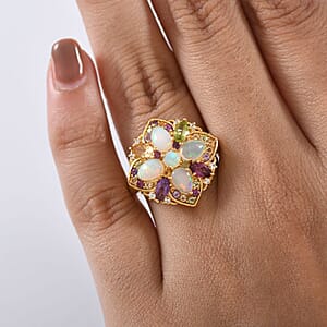 D'Joy Premium Ethiopian Welo Opal and Multi Gemstones 2.70 ctw Garden of Light Ring in 18K Vermeil Yellow Gold Over Sterling Silver (Size 10.0) 