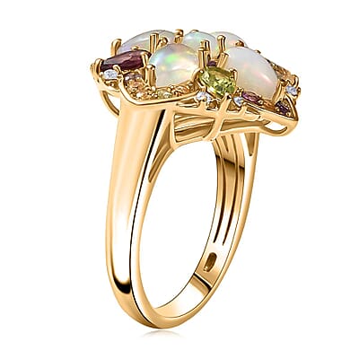 D'Joy Premium Ethiopian Welo Opal and Multi Gemstones 2.70 ctw Garden of Light Ring in 18K Vermeil Yellow Gold Over Sterling Silver (Size 10.0) 
