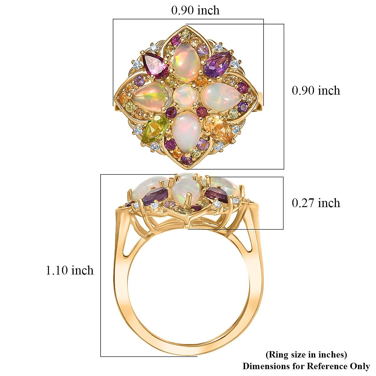 D'Joy Premium Ethiopian Welo Opal and Multi Gemstones 2.70 ctw Garden of Light Ring in 18K Vermeil Yellow Gold Over Sterling Silver (Size 10.0)  image number 5
