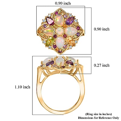 D'Joy Premium Ethiopian Welo Opal and Multi Gemstones 2.70 ctw Garden of Light Ring in 18K Vermeil Yellow Gold Over Sterling Silver (Size 10.0) 