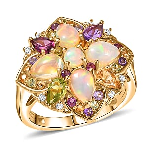 D'Joy Premium Ethiopian Welo Opal and Multi Gemstones 2.70 ctw Garden of Light Ring in 18K Vermeil Yellow Gold Over Sterling Silver (Size 6.0) 