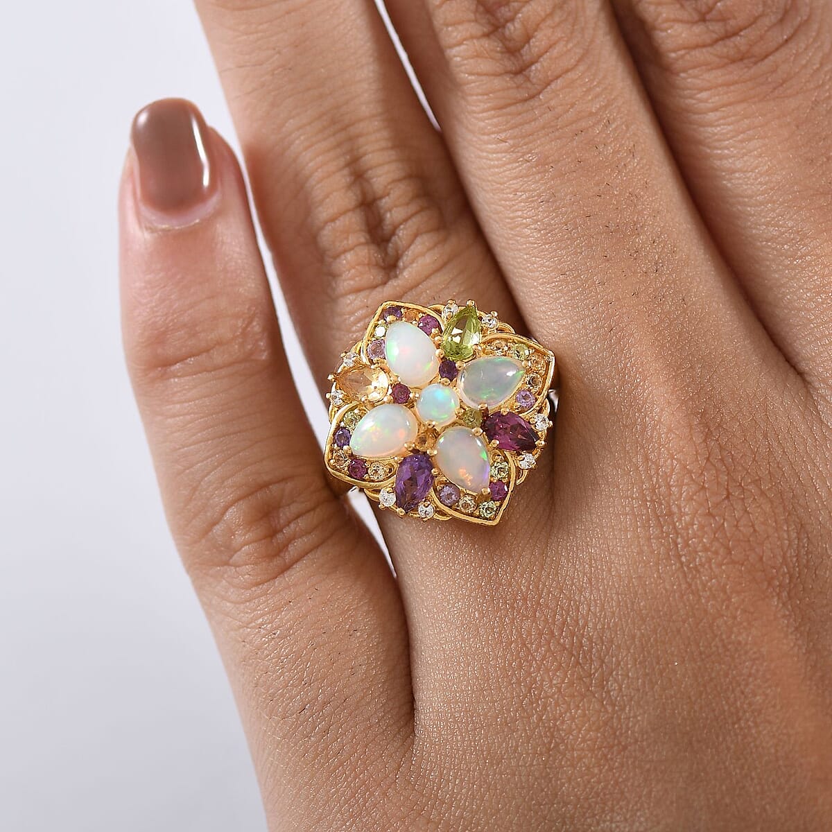 D'Joy Premium Ethiopian Welo Opal and Multi Gemstones 2.70 ctw Garden of Light Ring in 18K Vermeil Yellow Gold Over Sterling Silver (Size 6.0)  image number 2