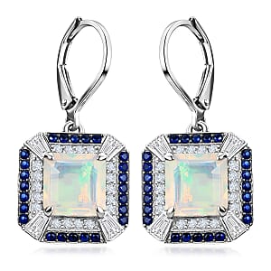 D'Joy Asscher Cut Premium Ethiopian Welo Opal and Multi Gemstone 4.35 ctw Geometric Radiance Earrings in Rhodium Over Sterling Silver