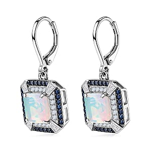 D'Joy Asscher Cut Premium Ethiopian Welo Opal and Multi Gemstone 4.35 ctw Geometric Radiance Earrings in Rhodium Over Sterling Silver