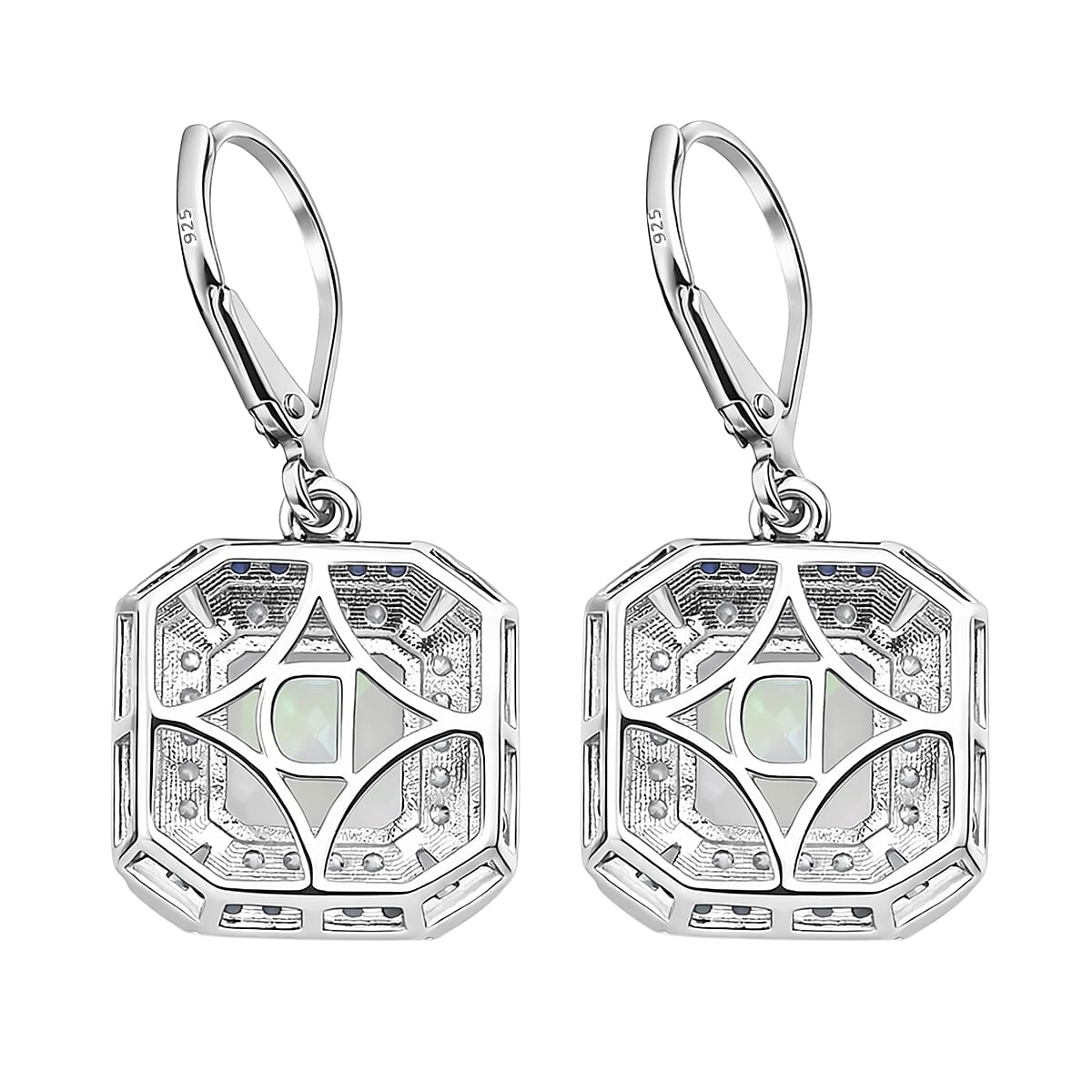 D'Joy Asscher Cut Premium Ethiopian Welo Opal and Multi Gemstone 4.35 ctw Geometric Radiance Earrings in Rhodium Over Sterling Silver