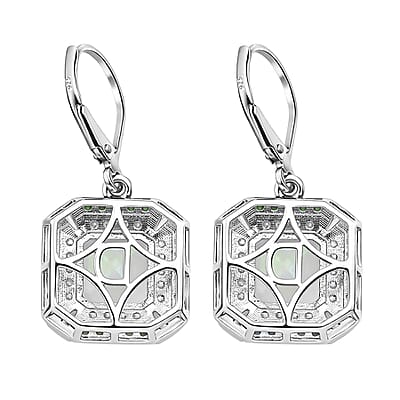 D'Joy Asscher Cut Premium Ethiopian Welo Opal and Multi Gemstone 4.35 ctw Geometric Radiance Earrings in Rhodium Over Sterling Silver