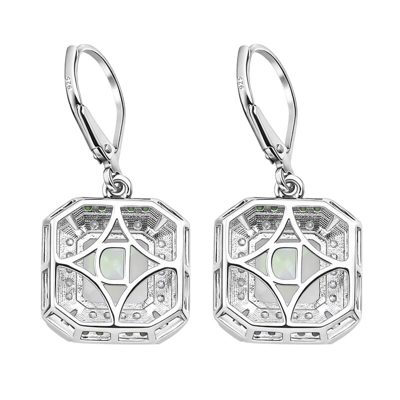D'Joy Asscher Cut Premium Ethiopian Welo Opal and Multi Gemstone 4.35 ctw Geometric Radiance Earrings in Rhodium Over Sterling Silver