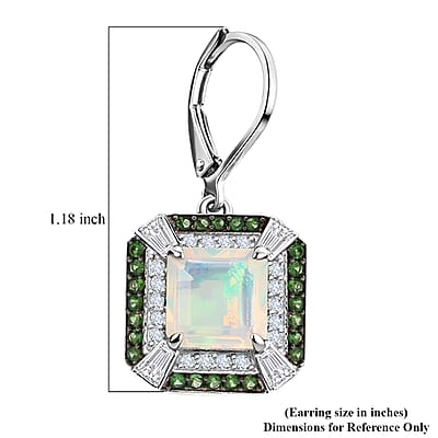 D'Joy Asscher Cut Premium Ethiopian Welo Opal and Multi Gemstone 4.35 ctw Geometric Radiance Earrings in Rhodium Over Sterling Silver