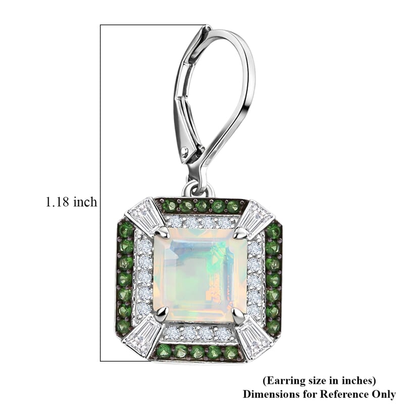 D'Joy Asscher Cut Premium Ethiopian Welo Opal and Multi Gemstone 4.35 ctw Geometric Radiance Earrings in Rhodium Over Sterling Silver