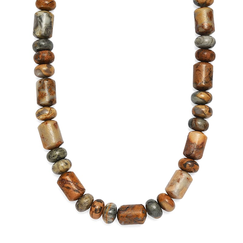 EverTrue Crazy Lace Agate Fancy Beaded Necklace in Stainless Steel 231.00 ctw (18 Inches)