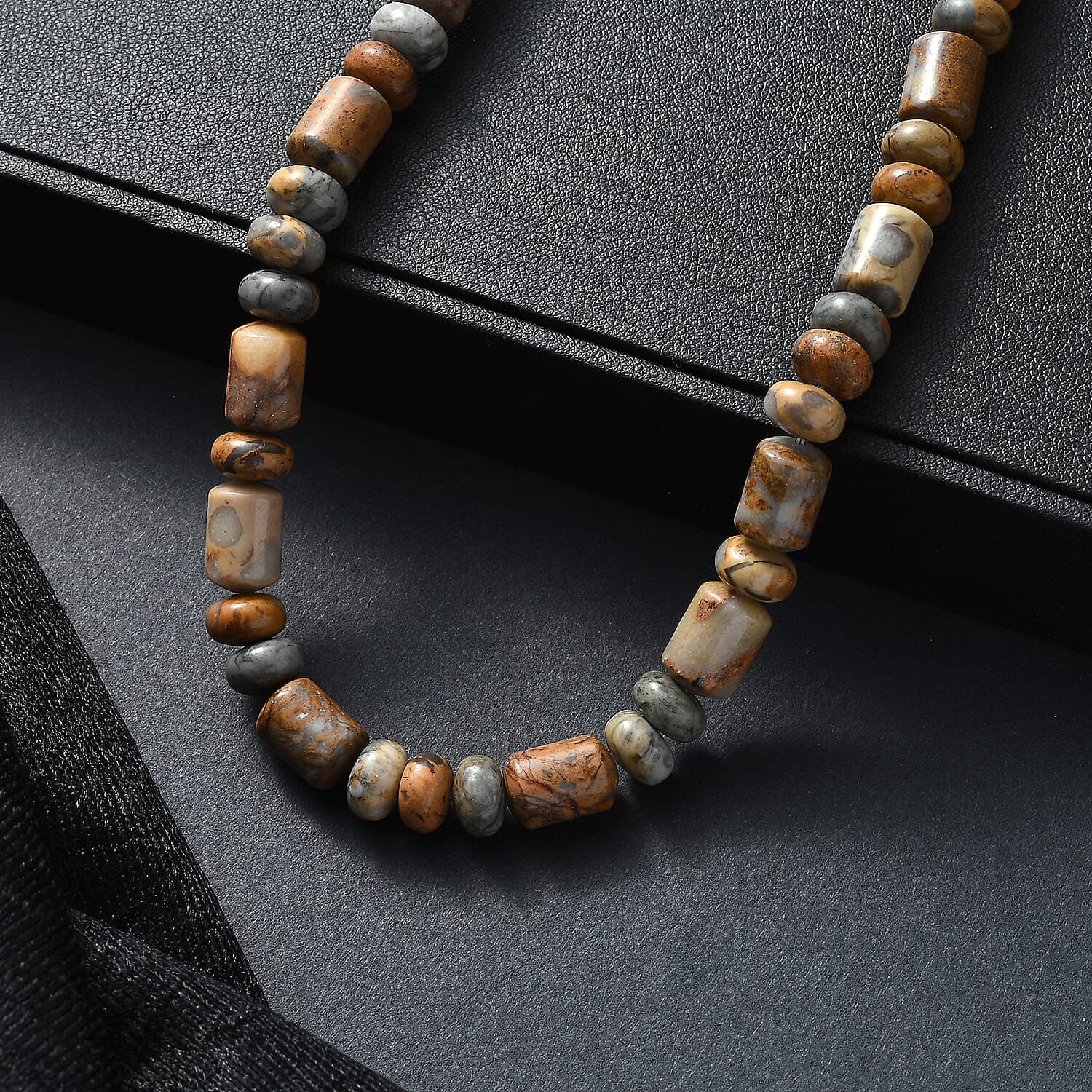 EverTrue Crazy Lace Agate Fancy Beaded Necklace in Stainless Steel