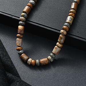 EverTrue Crazy Lace Agate Fancy Beaded Necklace in Stainless Steel 231.00 ctw (18 Inches)