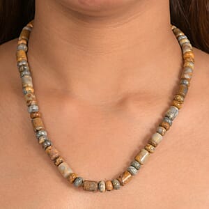 EverTrue Crazy Lace Agate Fancy Beaded Necklace in Stainless Steel 231.00 ctw (18 Inches)