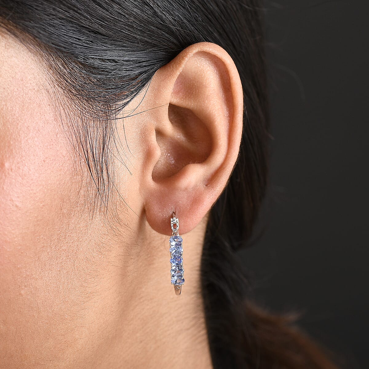 D'Joy Tanzanite 1.10 ctw Classic Hoop Earrings in Rhodium Over Sterling Silver  image number 2