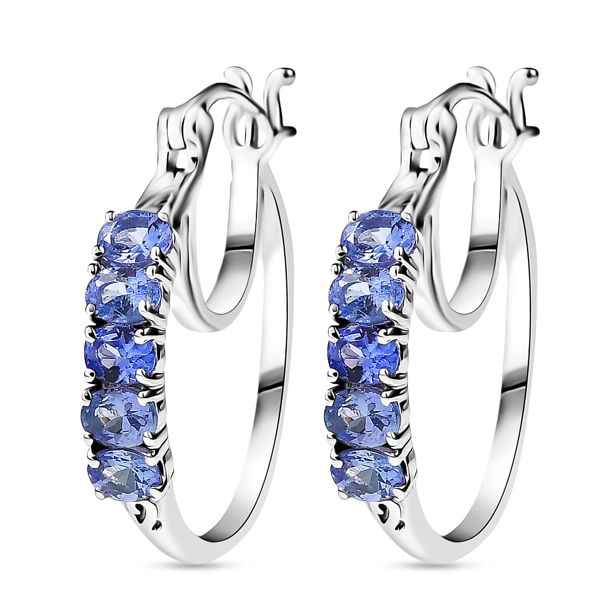 D'Joy Tanzanite 1.10 ctw Classic Hoop Earrings in Rhodium Over Sterling Silver  image number 3