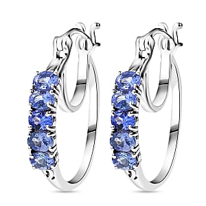 D'Joy Tanzanite 1.10 ctw Classic Hoop Earrings in Rhodium Over Sterling Silver 