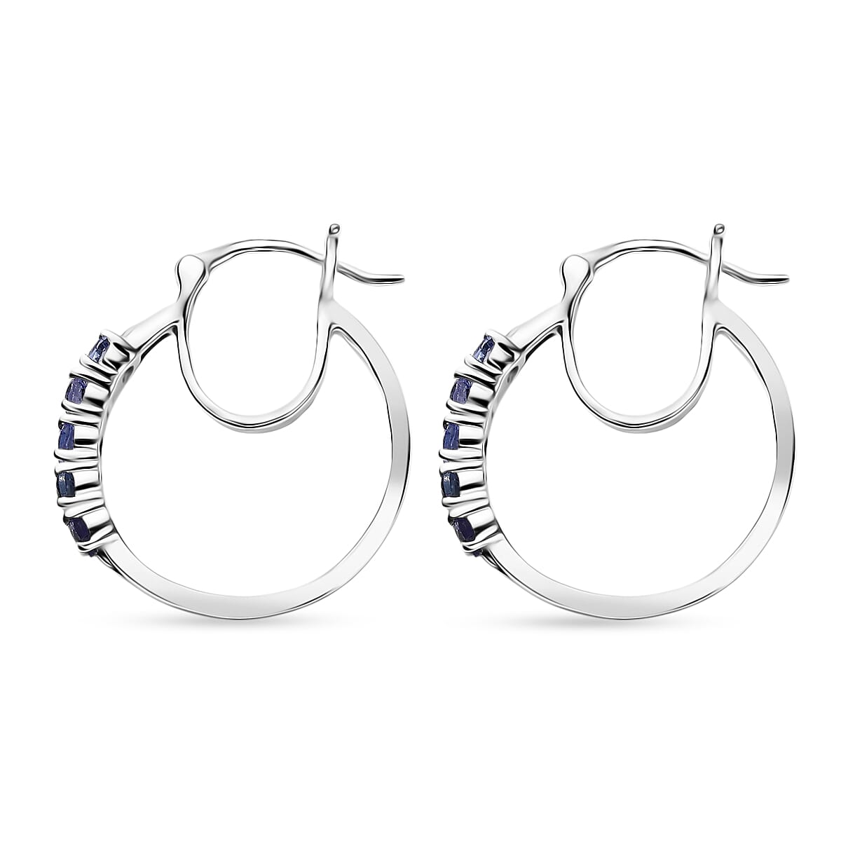 D'Joy Tanzanite 1.10 ctw Classic Hoop Earrings in Rhodium Over Sterling Silver  image number 4
