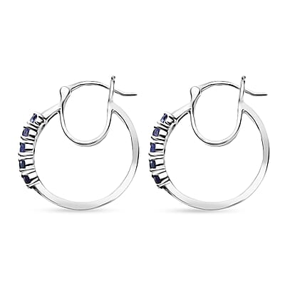 D'Joy Tanzanite 1.10 ctw Classic Hoop Earrings in Rhodium Over Sterling Silver 