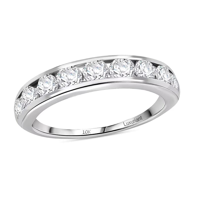 Luxuriant Lab Grown Diamond G-H SI 1.00 ctw  Half Eternity Band Ring in 10K White Gold (Size 6.5)