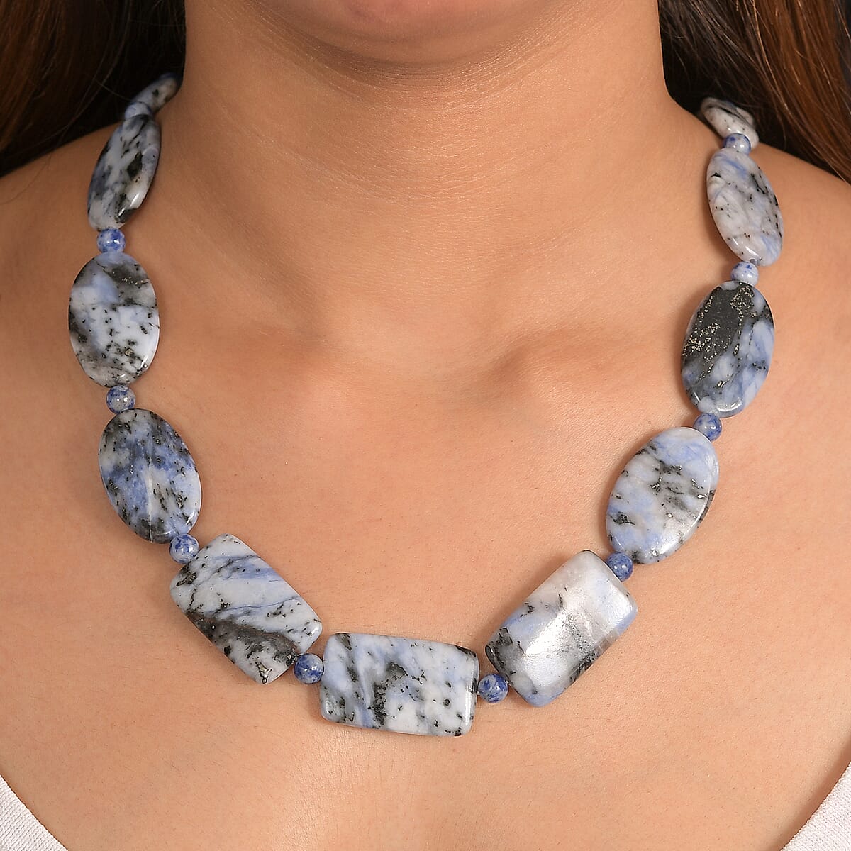 EverTrue Sodalite 380.00 ctw Beaded Necklace in Platinum Over 20 Inches image number 2