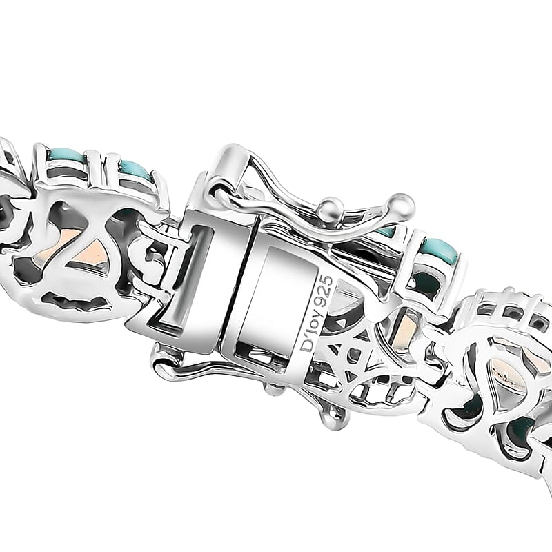 D'Joy Premium Ethiopian Welo Opal and Multi Gemstone 14.50 ctw Frozen Symphony Bracelet in Rhodium Over Sterling Silver (7.25 In)