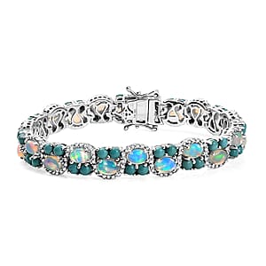 D'Joy Premium Ethiopian Welo Opal and Multi Gemstone 13.25 ctw Frozen Symphony Bracelet in Rhodium Over Sterling Silver (6.50 In)