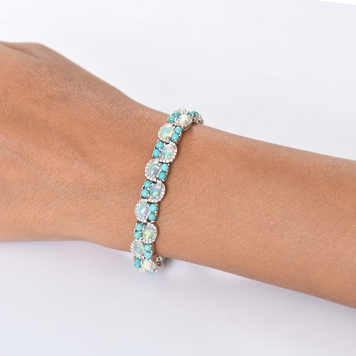 D'Joy Premium Ethiopian Welo Opal and Multi Gemstone 13.25 ctw Frozen Symphony Bracelet in Rhodium Over Sterling Silver (6.50 In) image number 2