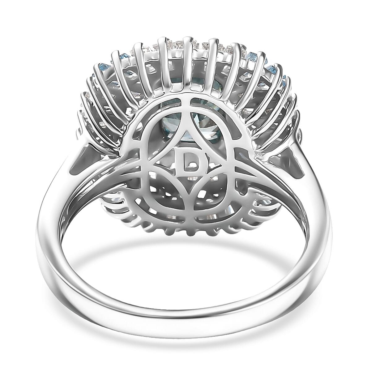 D'Joy Premium Cambodian Blue Zircon and Multi Gemstone 3.80 ctw Majesty Sunray Ring in Rhodium Over Sterling Silver (Size 7.0) image number 4