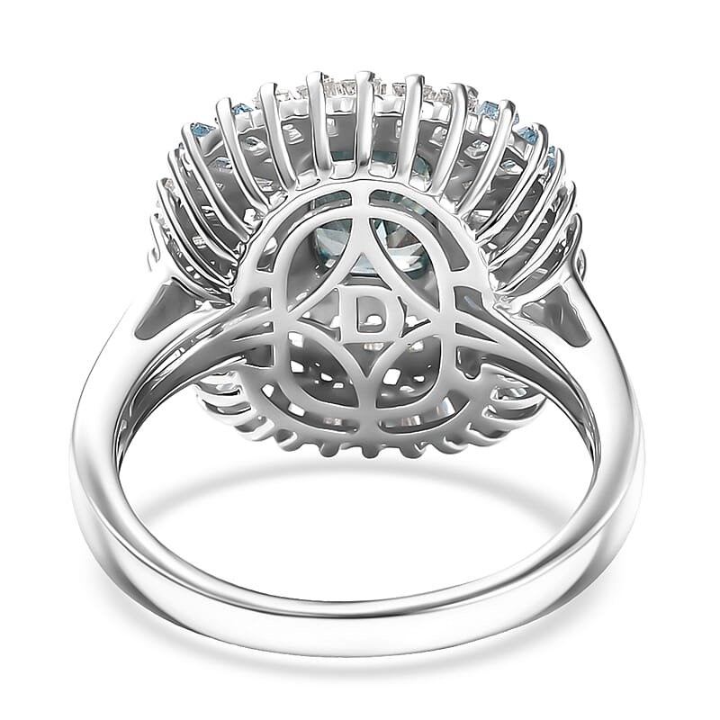 D'Joy Premium Cambodian Blue Zircon and Multi Gemstone 3.80 ctw Majesty Sunray Ring in Rhodium Over Sterling Silver (Size 9.0)