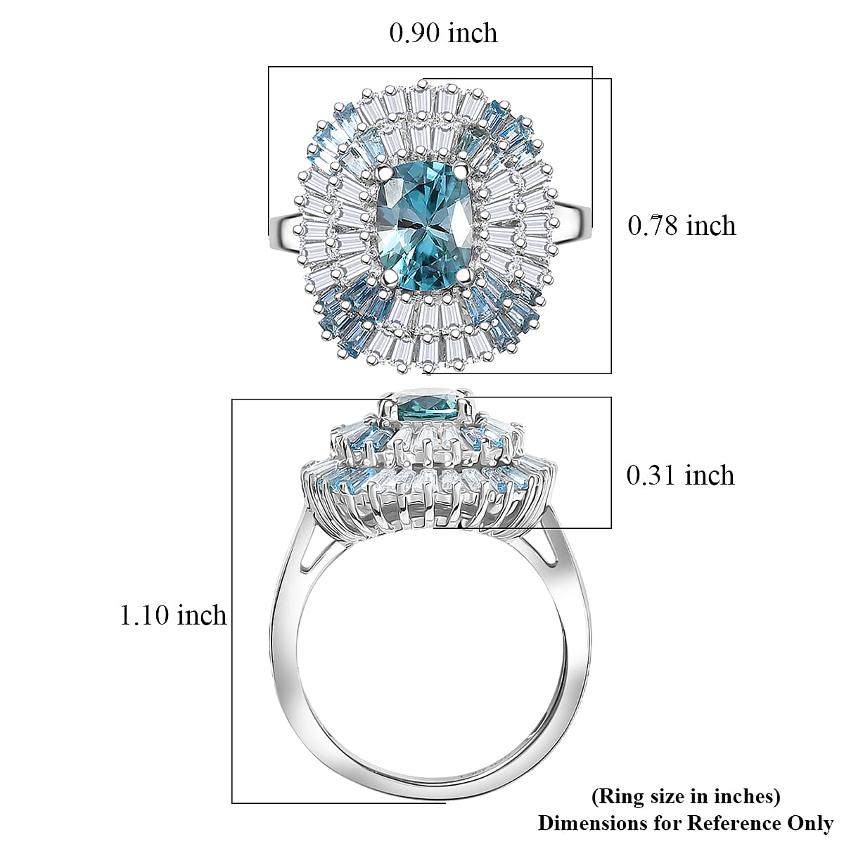D'Joy Premium Cambodian Blue Zircon and Multi Gemstone 3.80 ctw Majesty Sunray Ring in Rhodium Over Sterling Silver (Size 9.0) image number 5