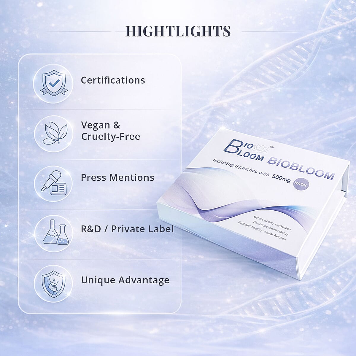 Biobloom Inc NADH+B12 500mg Supplemental Patches (8 Patches) image number 4