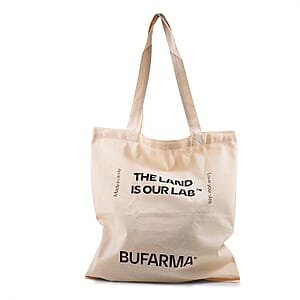Bufarma Beige and Black Print Jute Tote Bag