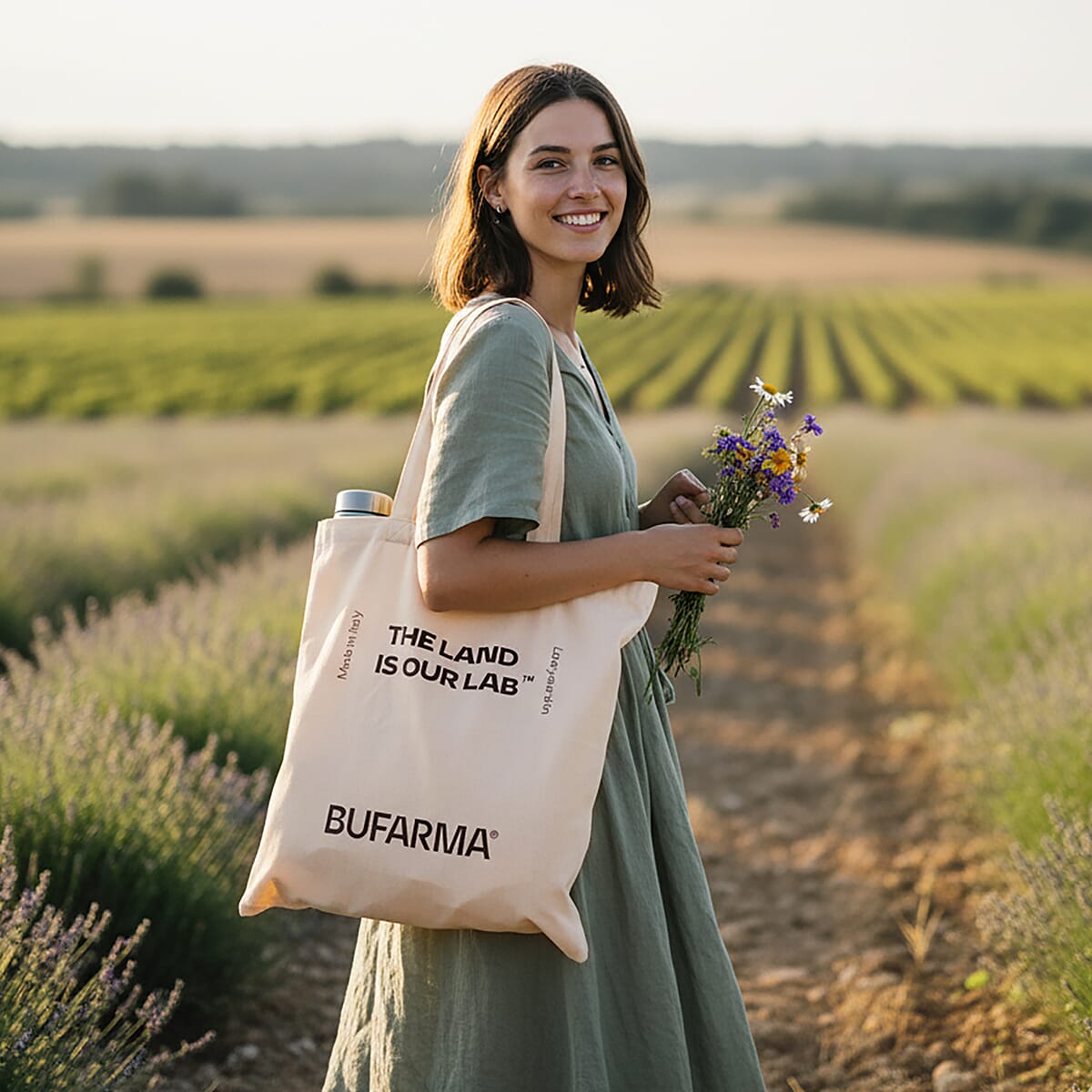 Bufarma Beige and Black Print Jute Tote Bag image number 1