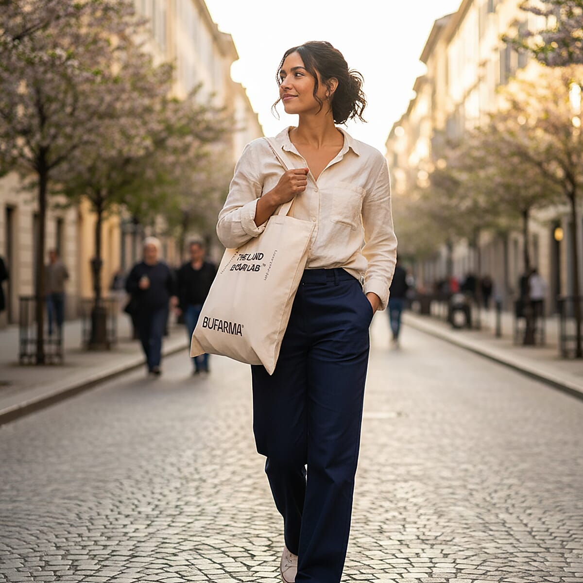 Bufarma Beige and Black Print Jute Tote Bag image number 2