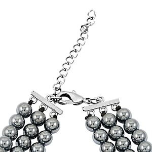 Doorbuster Terahertz 70.00 ctw, Green and White Austrian Crystal 3-Row Beaded Bracelet in Silvertone (6.5-7.5In)