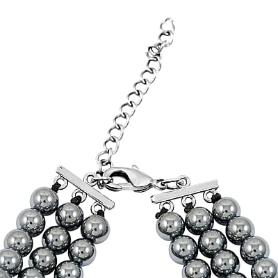  Terahertz 70.00 ctw, Green and White Austrian Crystal 3-Row Beaded Bracelet in Silvertone (6.5-7.5In)