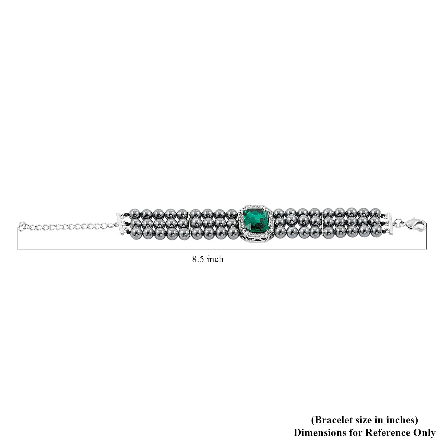  Terahertz 70.00 ctw, Green and White Austrian Crystal 3-Row Beaded Bracelet in Silvertone (6.5-7.5In)