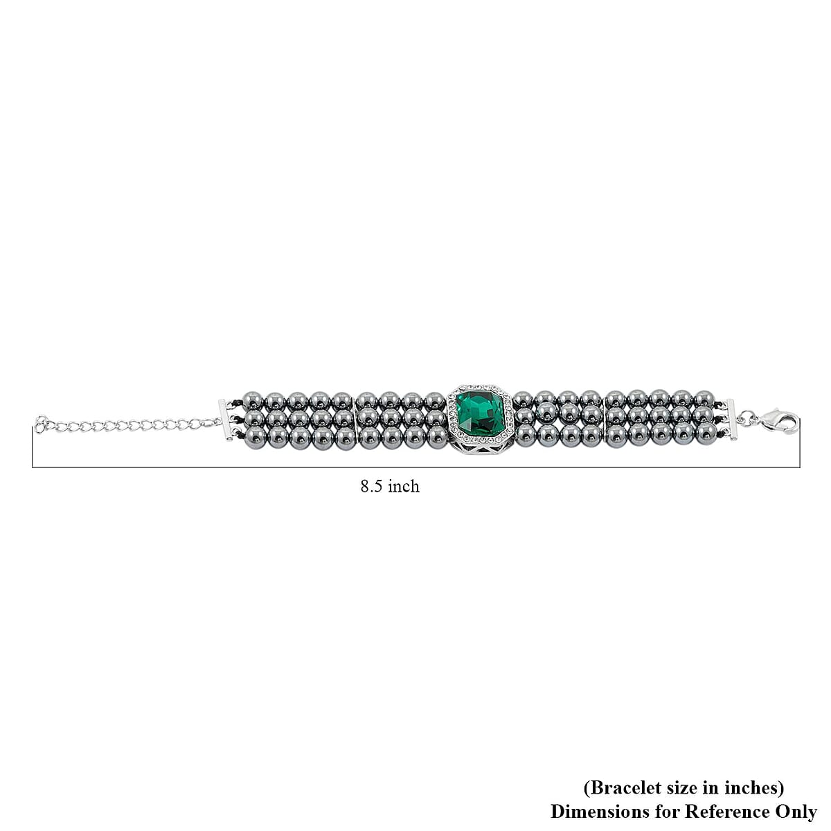 Terahertz 70.00 ctw, Green and White Austrian Crystal 3-Row Beaded Bracelet in Silvertone (6.5-7.5In) image number 4