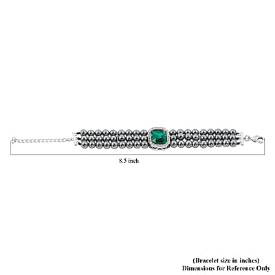  Terahertz 70.00 ctw, Green and White Austrian Crystal 3-Row Beaded Bracelet in Silvertone (6.5-7.5In)