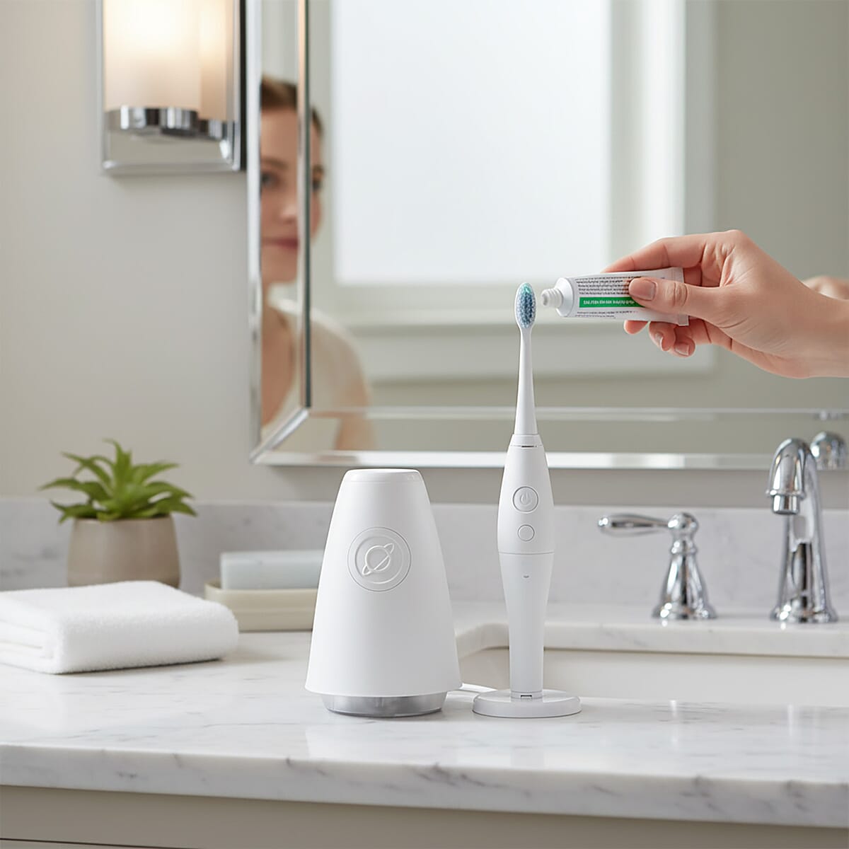 Closeout TAO Clean Sonic Pro UV Toothbrush with Germ Shield Sanitizer and 3 Replacement Brush Heads image number 1