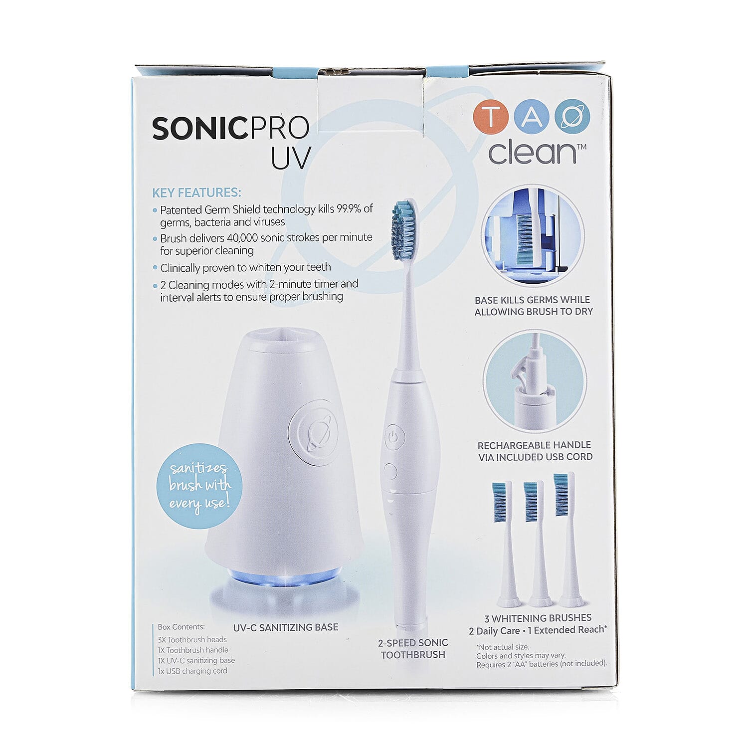 Closeout TAO Clean Sonic Pro UV Toothbrush with Germ Shield Sanitizer and 3 Replacement Brush Heads