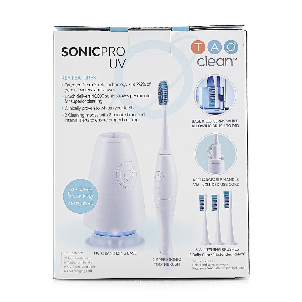 Closeout TAO Clean Sonic Pro UV Toothbrush with Germ Shield Sanitizer and 3 Replacement Brush Heads image number 7