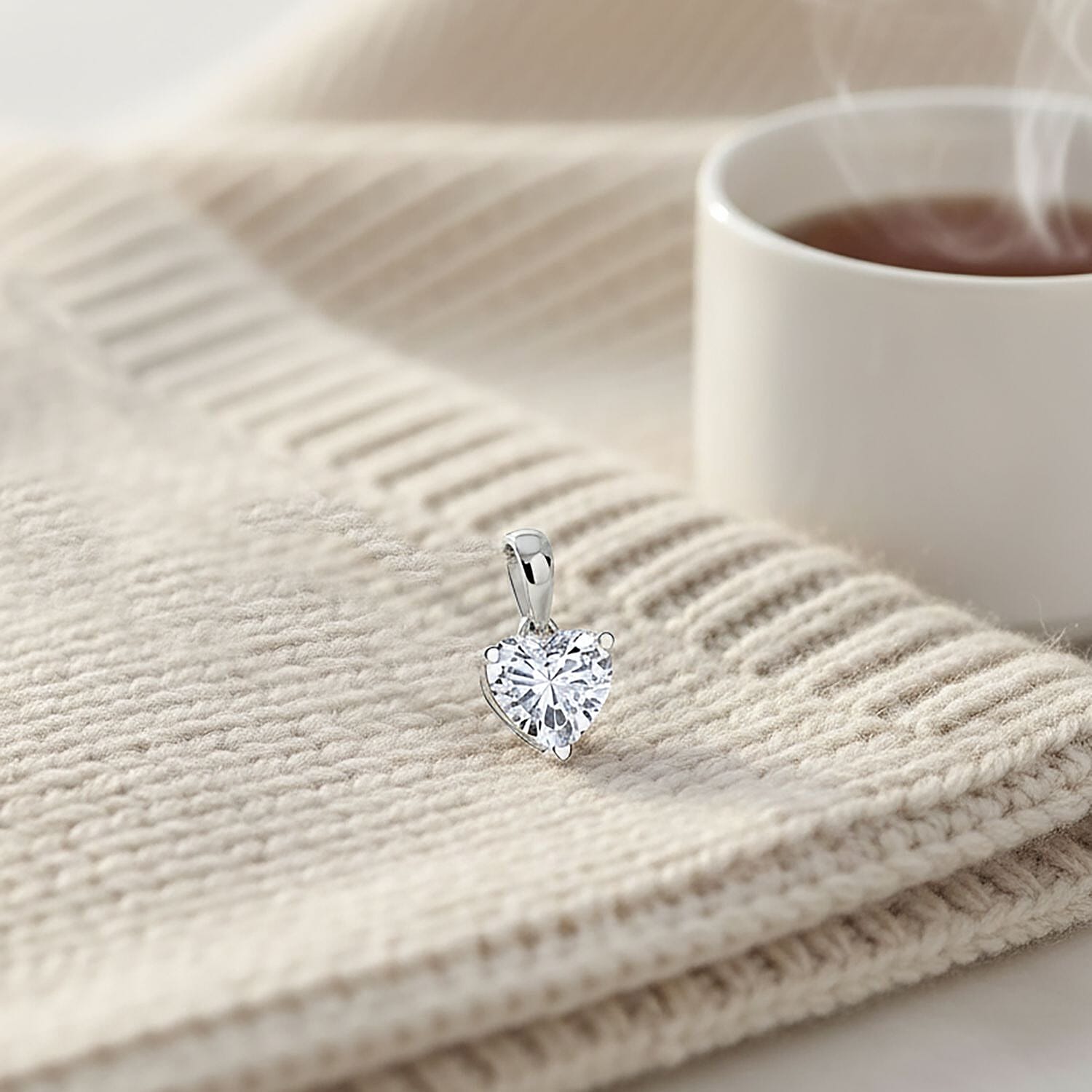 Luxuriant Lab Grown Diamond G-H SI 1.02 ctw Pendant in Rhodium Over Sterling Silver