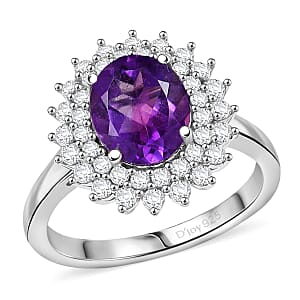D'Joy African Amethyst and White Zircon 3.35 ctw Ring in Platinum Over Sterling Silver (Size 10.0)