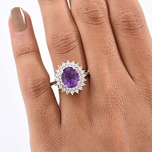 D'Joy African Amethyst and White Zircon 3.35 ctw Ring in Platinum Over Sterling Silver (Size 10.0)